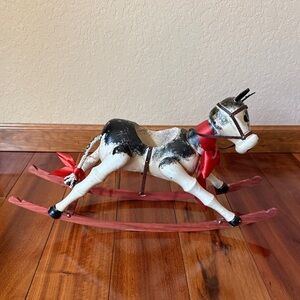 Vintage Wooden Rocking Cow Planter Toy